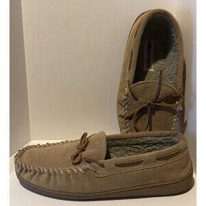 Minnetonka Mens Brown Leather Round Toe Slip‎ On Moccasin Slipper Size 10M